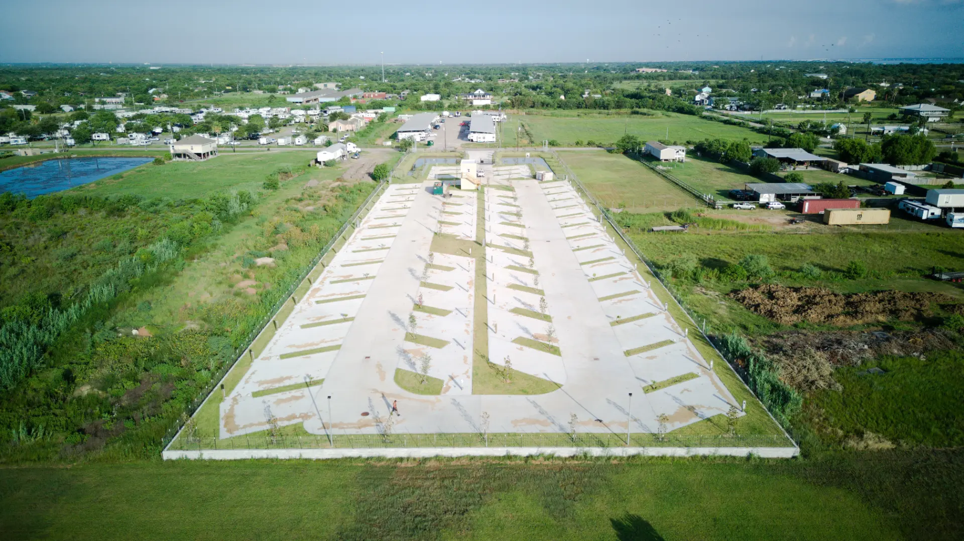 Aerial view of the full A1 San Leon RV Park property and 57 concrete pads